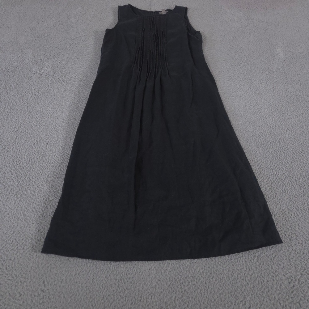 J.‎ Jill Dress Womens S Petite Black 100% Linen Pintuck Pleated Bib Sleeveless